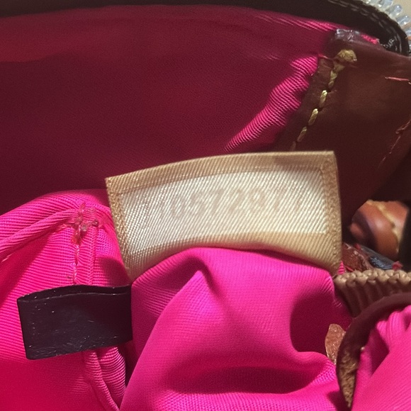 Dooney &Bourke Navy Blue Shoulder Bag pink inside brown leather strap & tassels - Picture 9 of 10